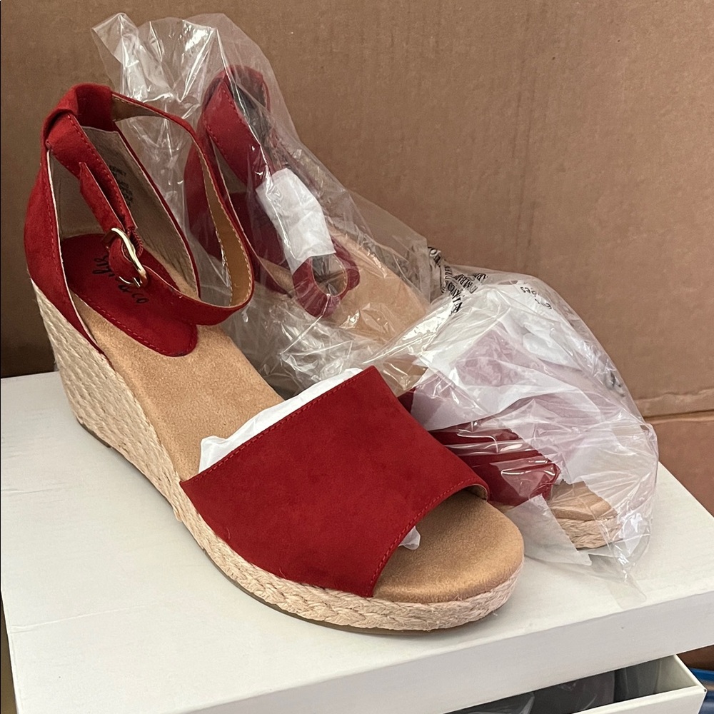 Style & Co Red Wedge Sandals